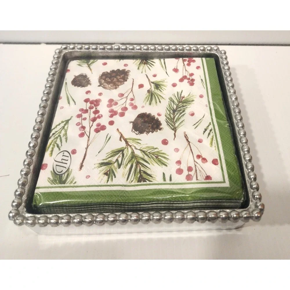 Mariposa Beaded Napkin Box with Cardinal Napkin Weight + Golf Ball Weight